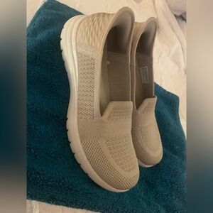 Skechers Women's Light Beige Knit Slip-On Walking Shoes